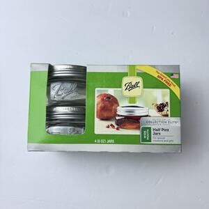 Ball Wide Mouth Elite Collection 4 Canning Jars Half Pint 8 Ounce w/Lids Mason B